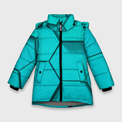 Куртка зимняя для девочки Большие бирюзовые соты, цвет: 3D-светло-серый