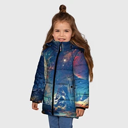 Куртка зимняя для девочки Горы и бескрайний космос, цвет: 3D-черный — фото 2