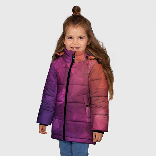 Зимняя куртка для девочки Разноцветные полигоны / 3D-Черный – фото 3