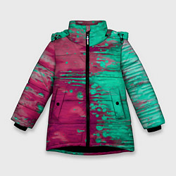 Куртка зимняя для девочки Светло-розовые и зелёные краски растекаются, цвет: 3D-черный