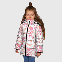 Куртка зимняя для девочки Винтажные сердечки, цвет: 3D-светло-серый — фото 2