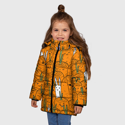 Зимняя куртка для девочки Милые кролики в морковном поле / 3D-Черный – фото 3