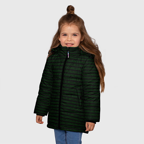 Зимняя куртка для девочки Однотонный двоичный код / 3D-Черный – фото 3