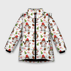 Куртка зимняя для девочки Рождественские гномы с подарками, цвет: 3D-черный