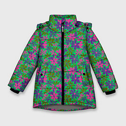 Куртка зимняя для девочки Яркий неоновый цветочный узор, цвет: 3D-светло-серый