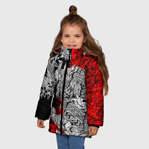Зимняя куртка для девочки Самурай и драконы / 3D-Черный – фото 3