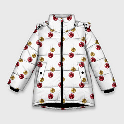 Зимняя куртка для девочки Золотые и красные елочные шары - паттерн