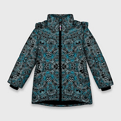 Зимняя куртка для девочки Синий , белый орнамент на черном