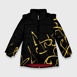 Куртка зимняя для девочки Золотая каллиграфия на черном фоне, цвет: 3D-красный