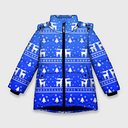 Зимняя куртка для девочки Синий орнамент с оленями