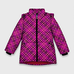 Куртка зимняя для девочки Малиново розовый узор в клетку, цвет: 3D-красный
