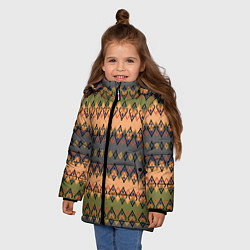 Куртка зимняя для девочки Желто-оливковый полосатый орнамент, цвет: 3D-красный — фото 2