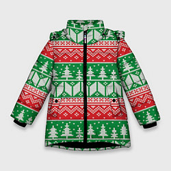 Зимняя куртка для девочки Зимний вязанный фон с елочками