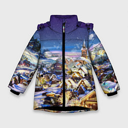 Куртка зимняя для девочки Рождественская деревня, цвет: 3D-черный