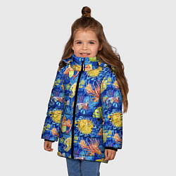 Куртка зимняя для девочки Большие акварельные рыбы, цвет: 3D-черный — фото 2