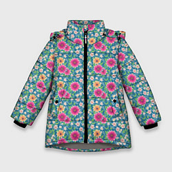 Зимняя куртка для девочки Весенний цветочный паттерн
