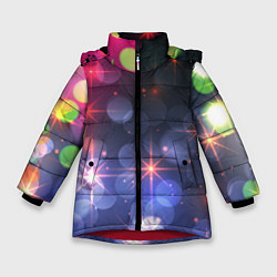 Куртка зимняя для девочки Поп арт неоновые звезды космического неба, цвет: 3D-красный