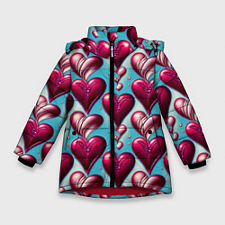 Зимняя куртка для девочки Паттерн красные абстрактные сердца