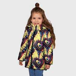 Куртка зимняя для девочки Паттерн яркие сердца, цвет: 3D-светло-серый — фото 2