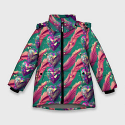 Куртка зимняя для девочки Паттерн кристальные сердца, цвет: 3D-светло-серый