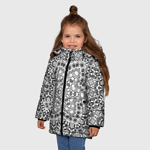 Зимняя куртка для девочки Черно-белый орнамент мандала / 3D-Черный – фото 3