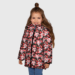 Куртка зимняя для девочки Маски лисиц кицунэ и камелия на черном, цвет: 3D-светло-серый — фото 2