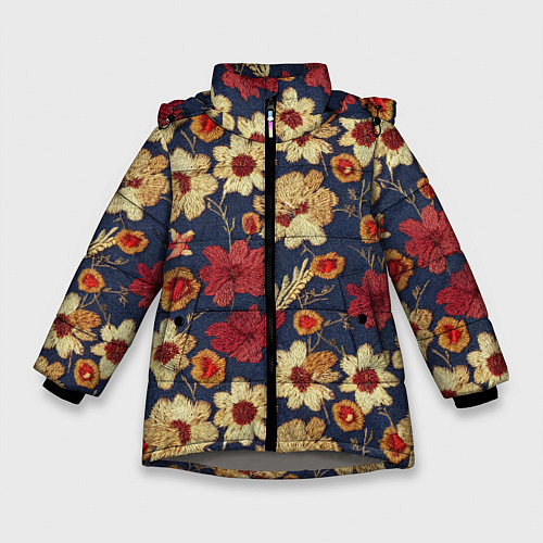 Зимняя куртка для девочки Эффект цветочной вышивки / 3D-Светло-серый – фото 1
