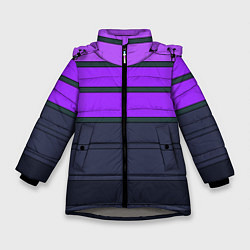 Куртка зимняя для девочки Полосатый узор в серых и фиолетовых тонах, цвет: 3D-светло-серый