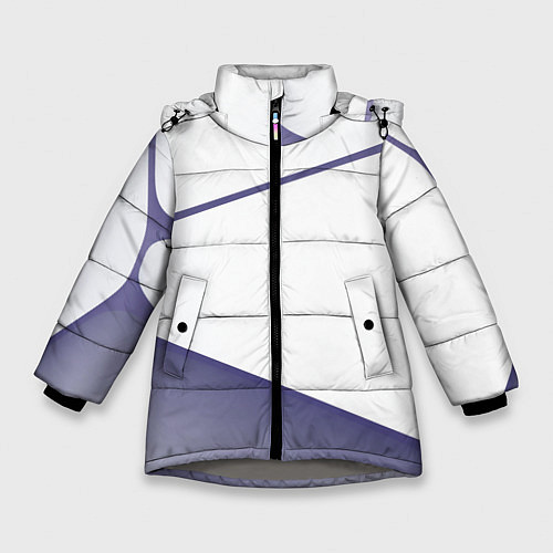 Зимняя куртка для девочки Абстрактный белый и фиолетовый паттерн / 3D-Светло-серый – фото 1