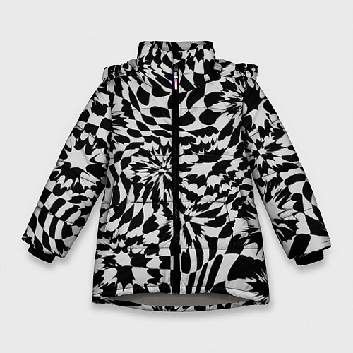 Зимняя куртка для девочки Пластика шахматной доски / 3D-Светло-серый – фото 1