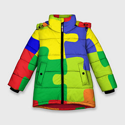 Куртка зимняя для девочки Пазлы разноцветные, цвет: 3D-красный