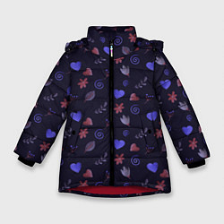 Зимняя куртка для девочки Паттерн с сердечками и цветами
