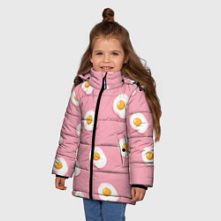 Куртка зимняя для девочки Яичница на розовом фоне, цвет: 3D-светло-серый — фото 2