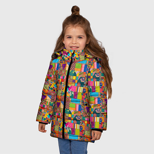 Зимняя куртка для девочки Лоскутное шитье, рисовала нейросеть / 3D-Светло-серый – фото 3