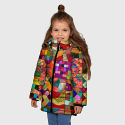 Куртка зимняя для девочки Лоскутное шитье, пэчворк из нейросети, цвет: 3D-черный — фото 2
