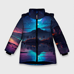 Куртка зимняя для девочки Ночное небо, пейзаж, цвет: 3D-черный