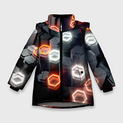 Куртка зимняя для девочки Плитки со свечением броня, цвет: 3D-светло-серый