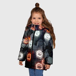Куртка зимняя для девочки Плитки со свечением броня, цвет: 3D-светло-серый — фото 2