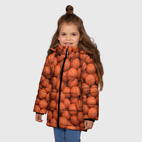 Зимняя куртка для девочки Баскетбольные мячи / 3D-Черный – фото 3