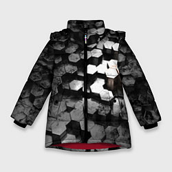 Куртка зимняя для девочки Карбоновые соты абстрация, цвет: 3D-красный