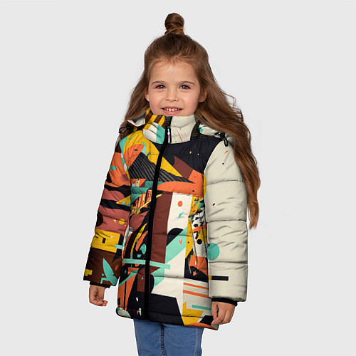Зимняя куртка для девочки Авангардная геометрическая композиция / 3D-Черный – фото 3