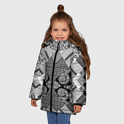 Куртка зимняя для девочки Черно белый этнический лоскутный узор, цвет: 3D-светло-серый — фото 2