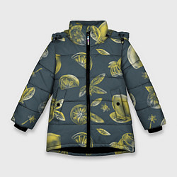 Куртка зимняя для девочки Лимоны в карандаше на сером фоне, цвет: 3D-черный
