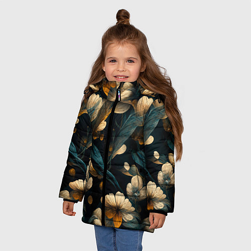 Зимняя куртка для девочки Узор цветочный паттерн / 3D-Черный – фото 3