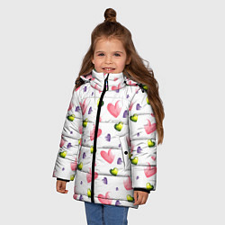 Куртка зимняя для девочки Акварельные сердечки - паттерн, цвет: 3D-светло-серый — фото 2