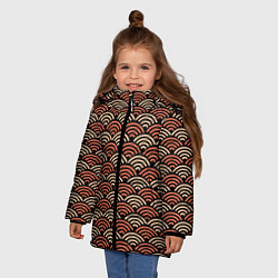 Куртка зимняя для девочки Японский оранжевый паттерн, цвет: 3D-черный — фото 2
