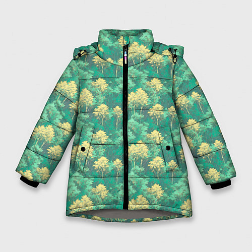 Зимняя куртка для девочки Камуфляж деревья двуцветный / 3D-Светло-серый – фото 1