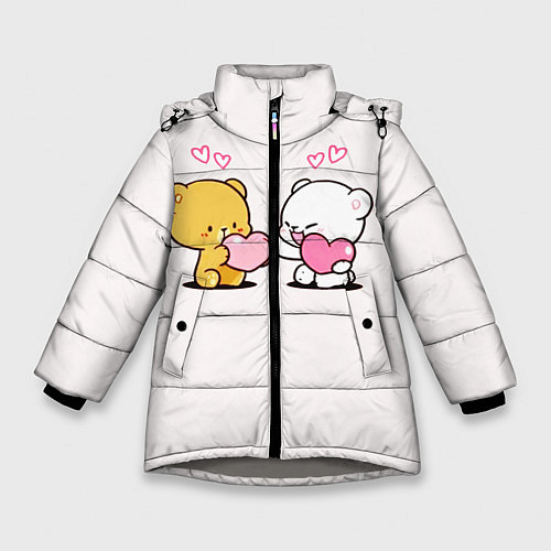 Зимняя куртка для девочки Мишки с сердечками / 3D-Светло-серый – фото 1