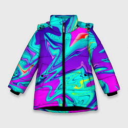 Куртка зимняя для девочки Неоновые краски разводы, цвет: 3D-черный