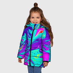 Куртка зимняя для девочки Неоновые краски разводы, цвет: 3D-черный — фото 2